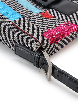 Chevron Multicolor Sequins Baguette Shoulder Bag