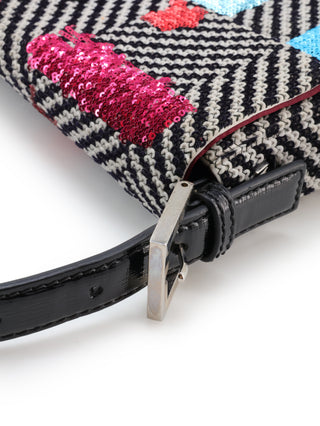 Chevron Multicolor Sequins Baguette Shoulder Bag