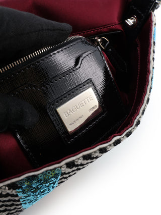 Chevron Multicolor Sequins Baguette Shoulder Bag