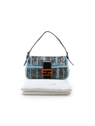 Beaded Satin Baguette Shoulder Bag