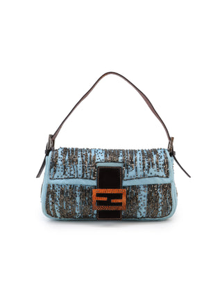 Beaded Satin Baguette Shoulder Bag