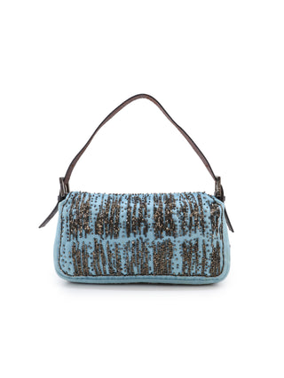 Beaded Satin Baguette Shoulder Bag