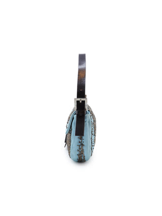 Beaded Satin Baguette Shoulder Bag