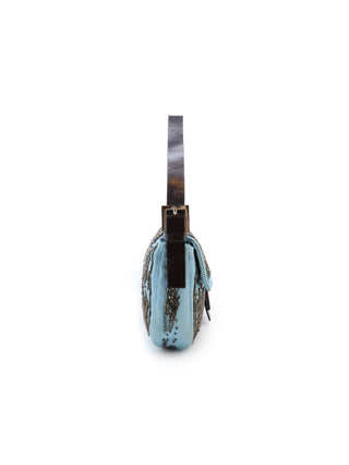 Beaded Satin Baguette Shoulder Bag