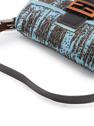 Beaded Satin Baguette Shoulder Bag