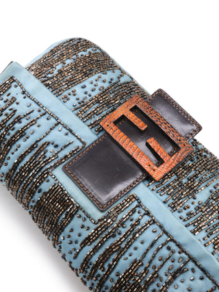 Beaded Satin Baguette Shoulder Bag