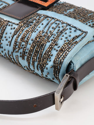 Beaded Satin Baguette Shoulder Bag