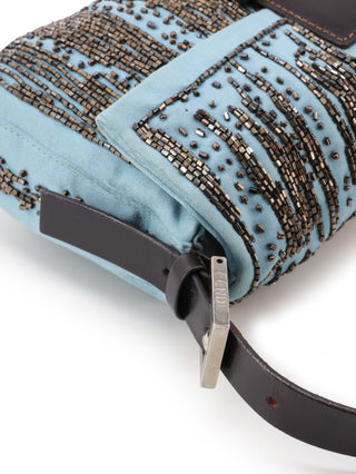 Beaded Satin Baguette Shoulder Bag