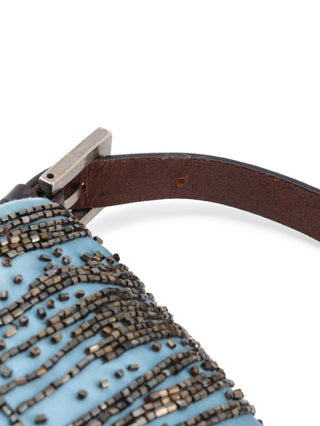 Beaded Satin Baguette Shoulder Bag