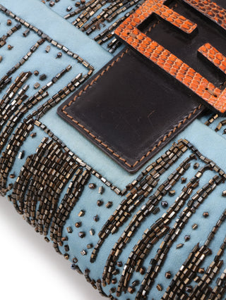 Beaded Satin Baguette Shoulder Bag