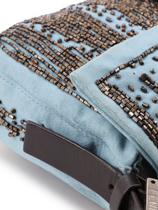 Beaded Satin Baguette Shoulder Bag