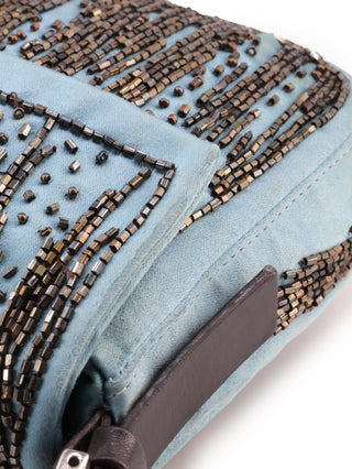 Beaded Satin Baguette Shoulder Bag