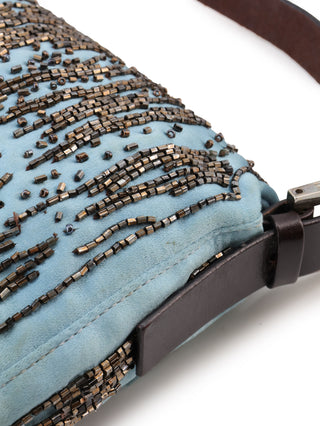 Beaded Satin Baguette Shoulder Bag