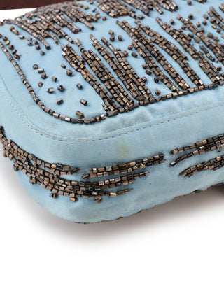 Beaded Satin Baguette Shoulder Bag