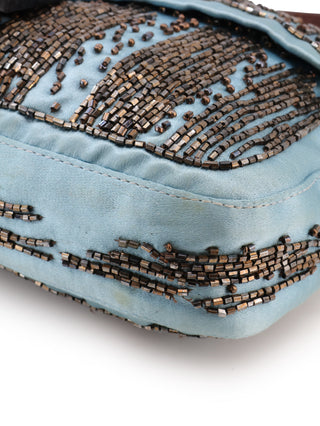Beaded Satin Baguette Shoulder Bag