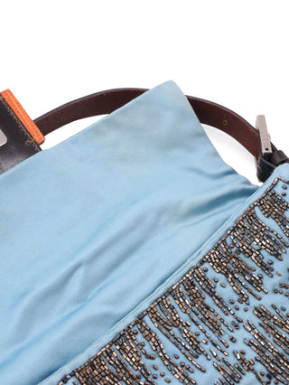 Beaded Satin Baguette Shoulder Bag