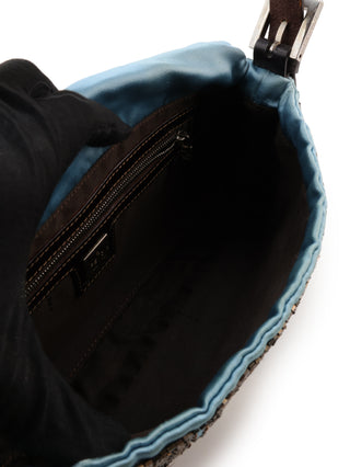Beaded Satin Baguette Shoulder Bag