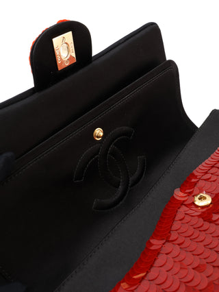 Sequin Satin Paris-Shanghai Medium Double Flap Bag
