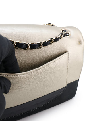 Two-Tone Medium Double Flap Shoulder Bag