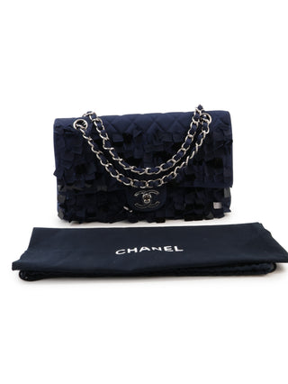 Quilted Satin Pailette Embelished Classic Double Flap Shoulder Bag