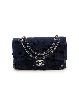 Quilted Satin Pailette Embelished Classic Double Flap Shoulder Bag