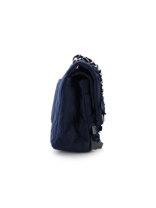 Quilted Satin Pailette Embelished Classic Double Flap Shoulder Bag