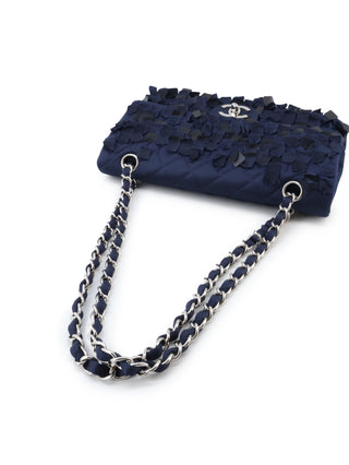 Quilted Satin Pailette Embelished Classic Double Flap Shoulder Bag