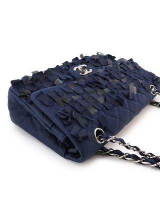 Quilted Satin Pailette Embelished Classic Double Flap Shoulder Bag