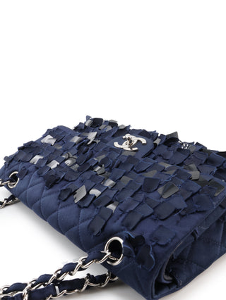 Quilted Satin Pailette Embelished Classic Double Flap Shoulder Bag