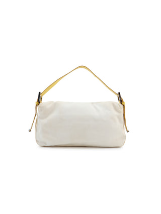 White Denim Baguette Handbag