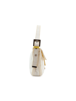 White Denim Baguette Handbag
