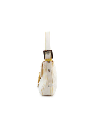 White Denim Baguette Handbag