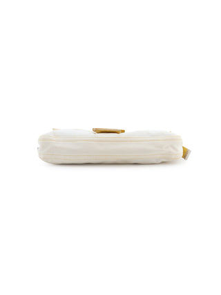 White Denim Baguette Handbag