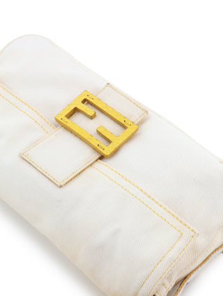 White Denim Baguette Handbag