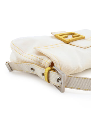 White Denim Baguette Handbag