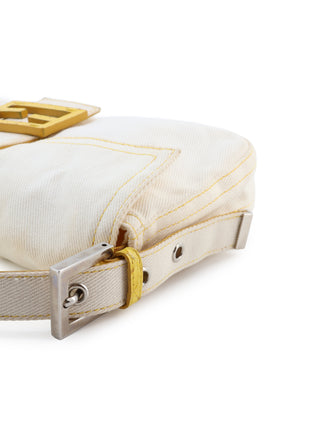 White Denim Baguette Handbag