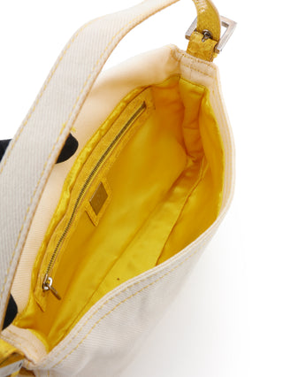 White Denim Baguette Handbag