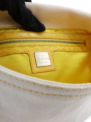 White Denim Baguette Handbag